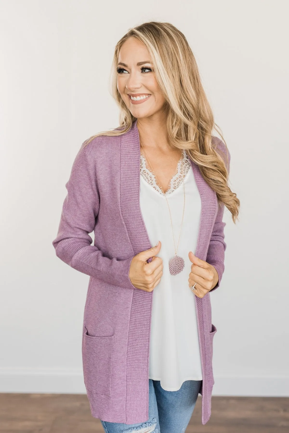 Cloud Nine Waffle Knit Cardigan- Lavender