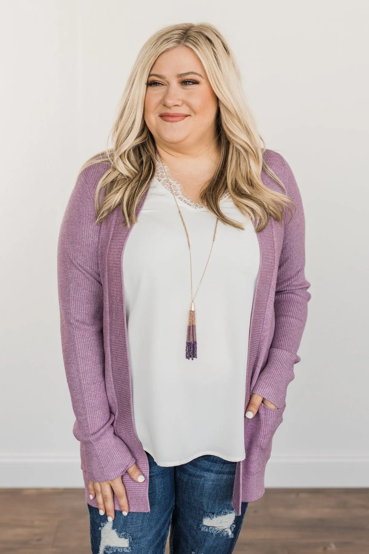 Cloud Nine Waffle Knit Cardigan- Lavender