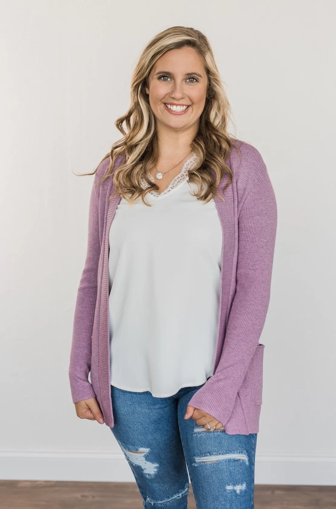 Cloud Nine Waffle Knit Cardigan- Lavender