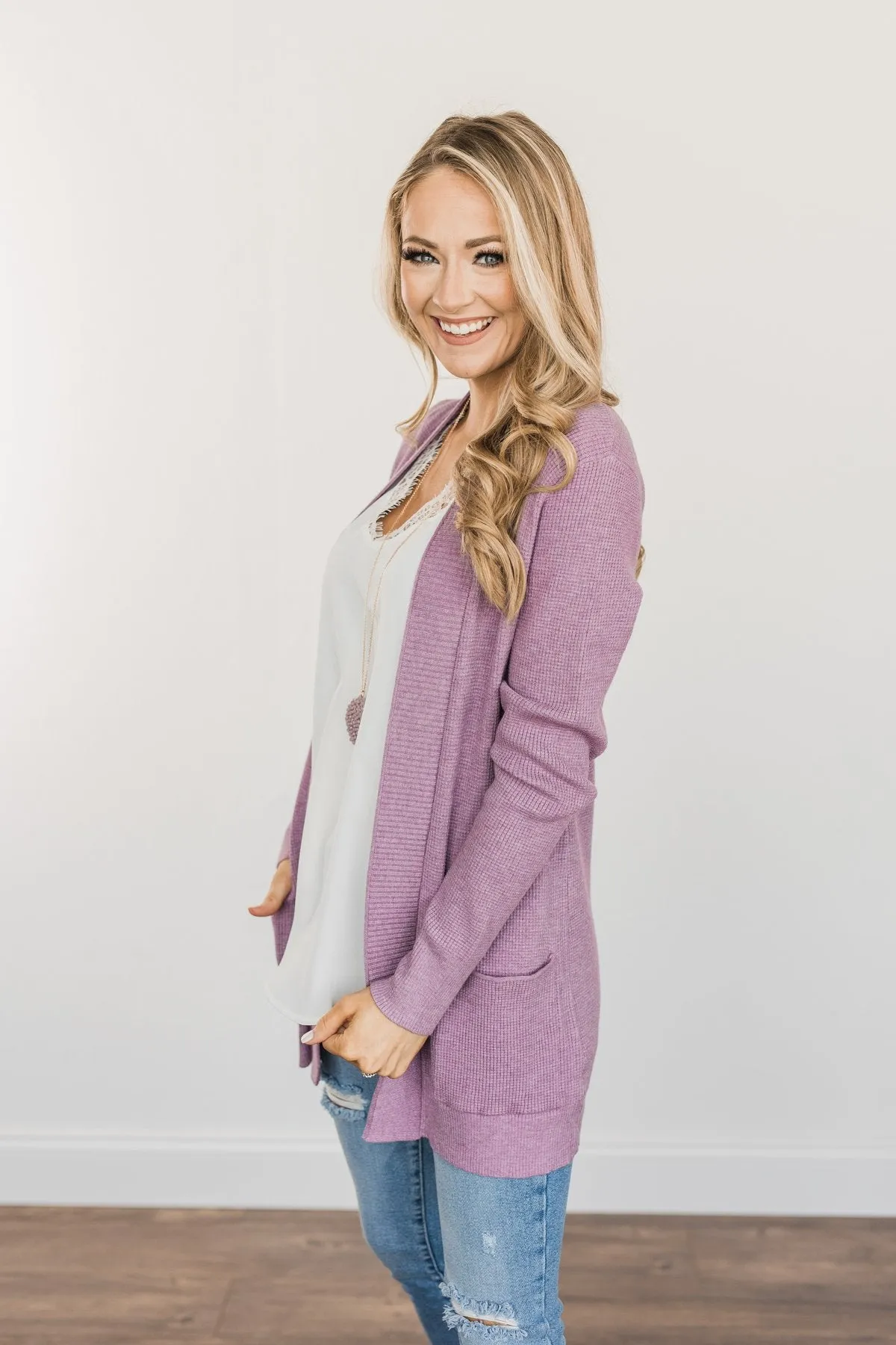 Cloud Nine Waffle Knit Cardigan- Lavender