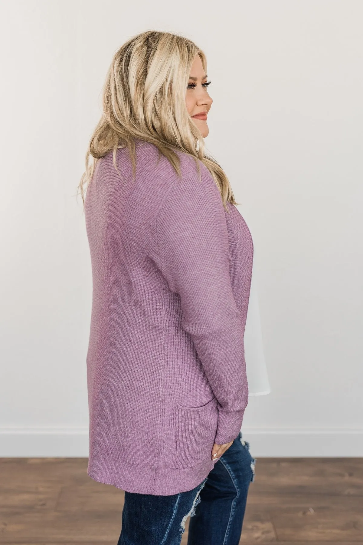 Cloud Nine Waffle Knit Cardigan- Lavender