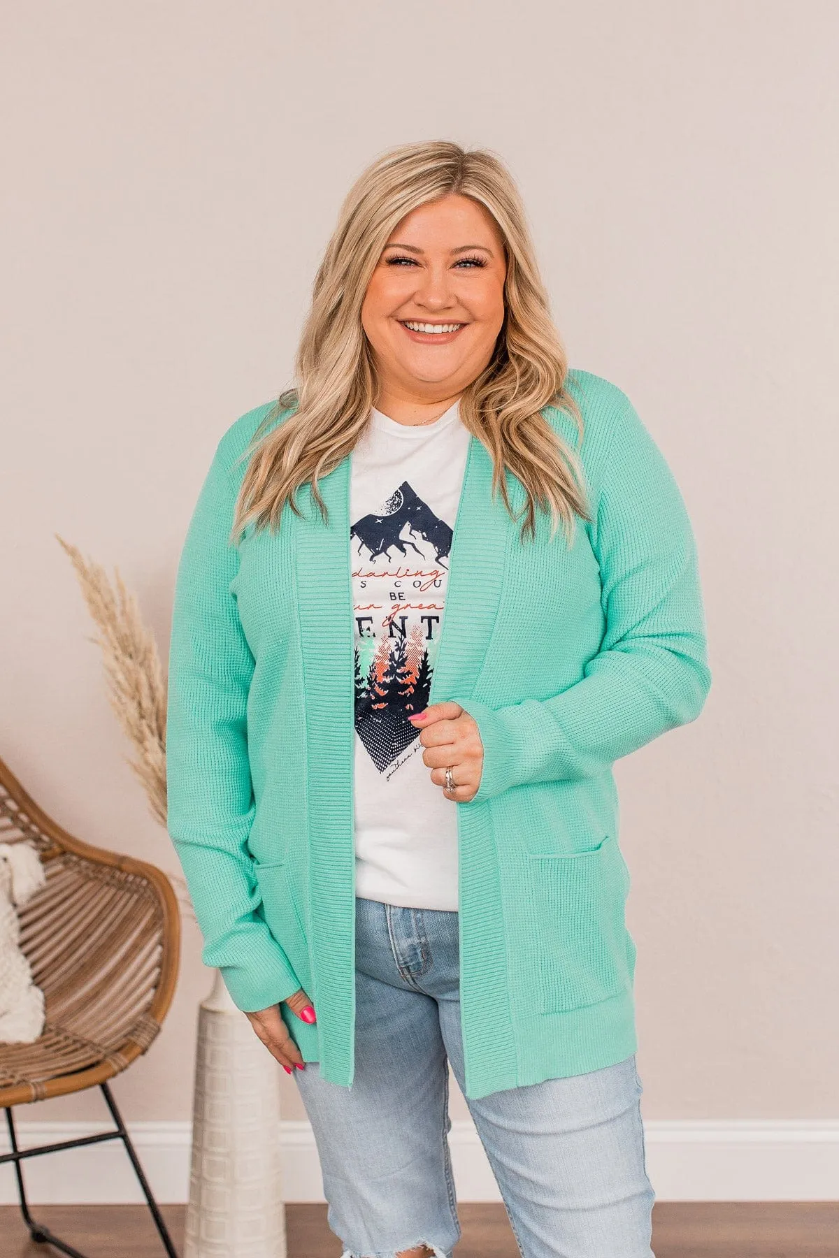 Cloud Nine Waffle Knit Cardigan- Mint