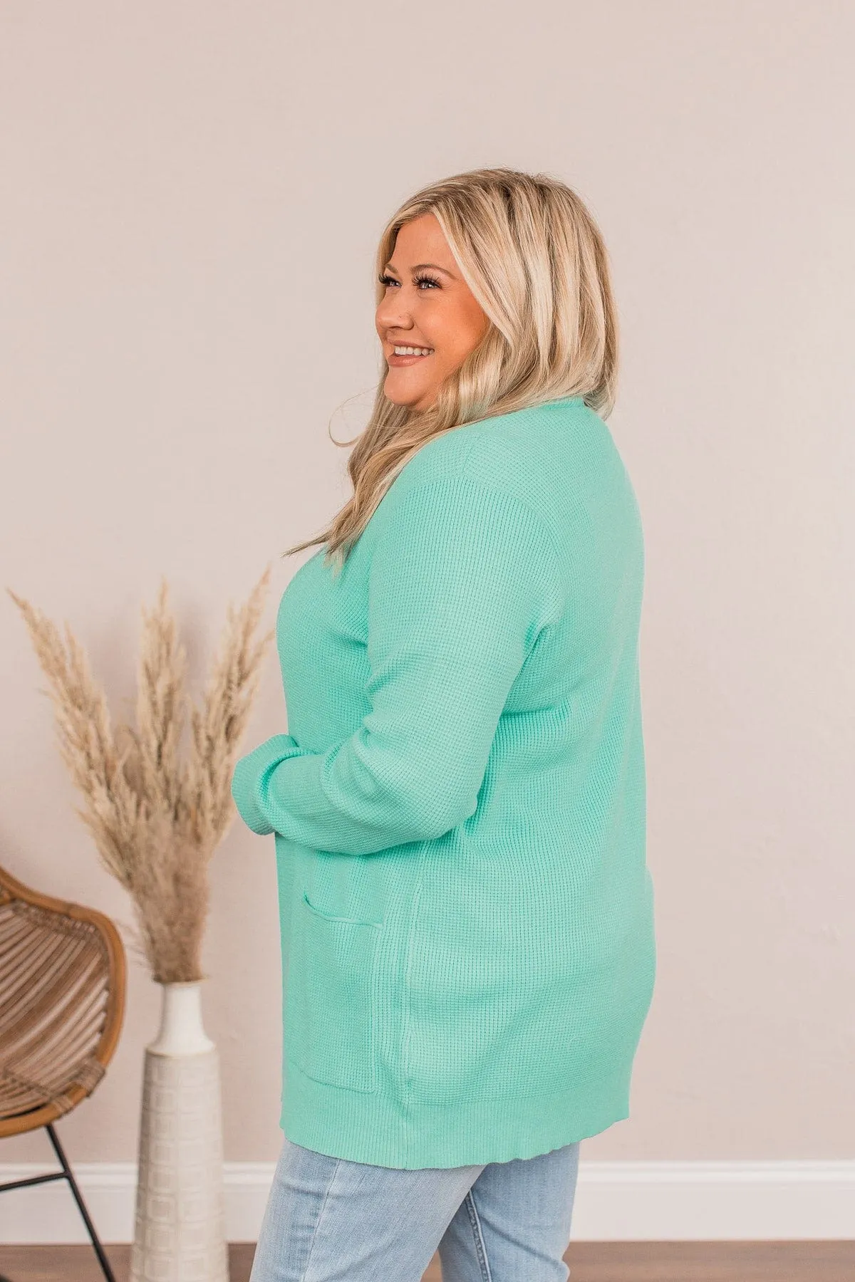 Cloud Nine Waffle Knit Cardigan- Mint