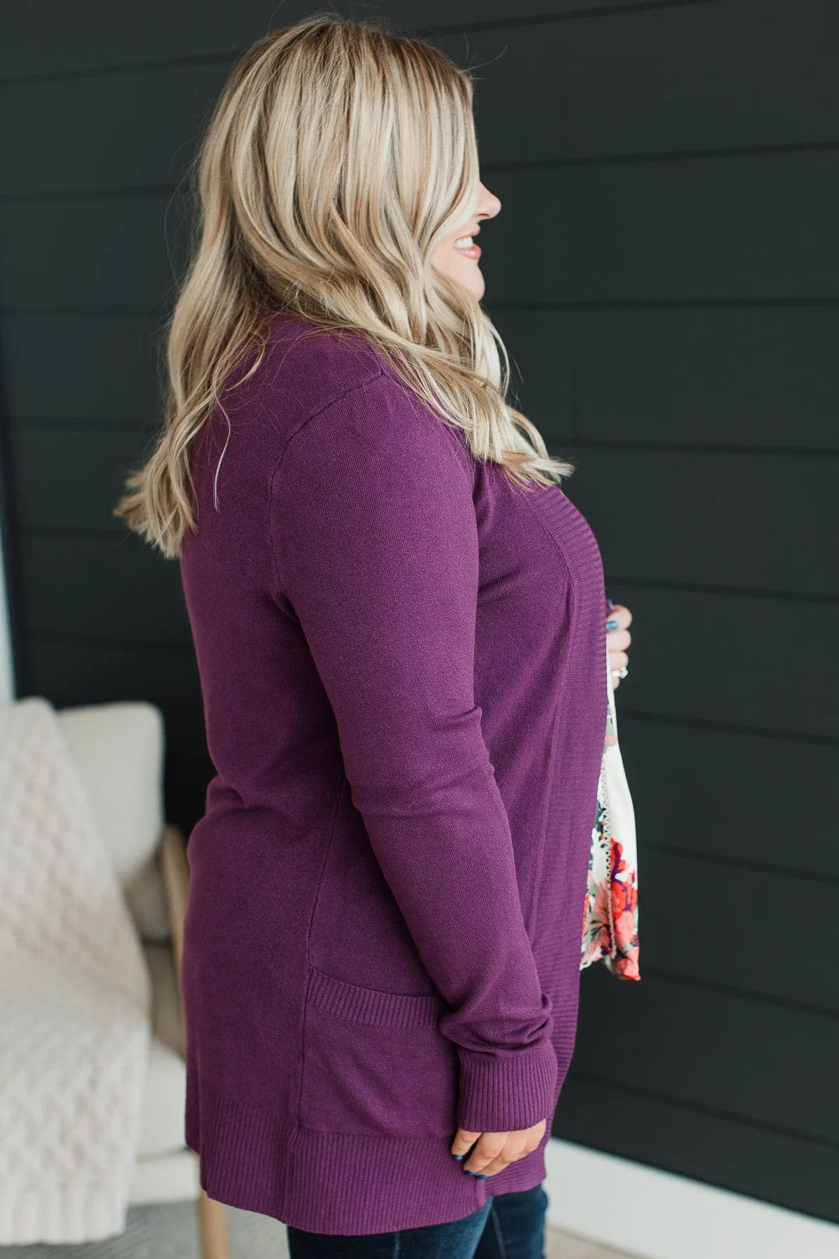 Comfortable With Myself Knit Cardigan- Plum