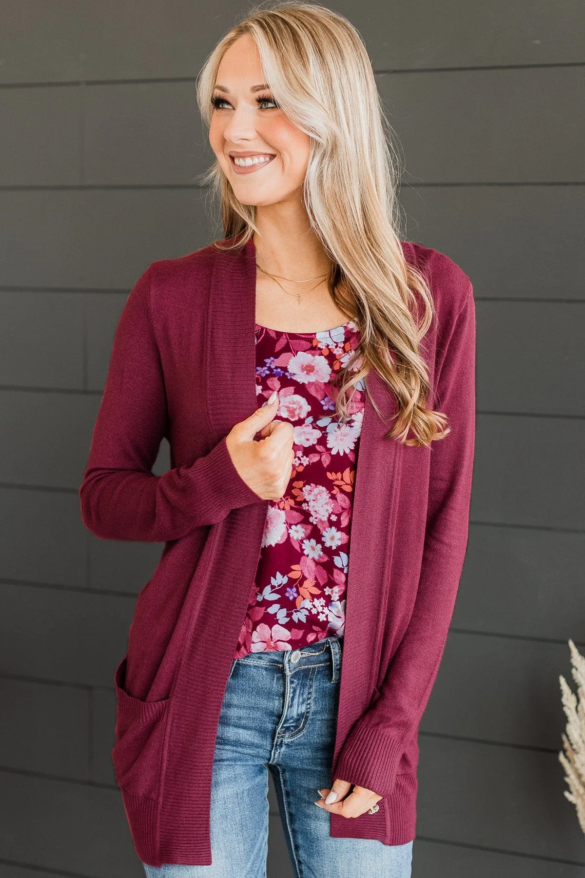 Comfortable With Myself Knit Cardigan- Sangria