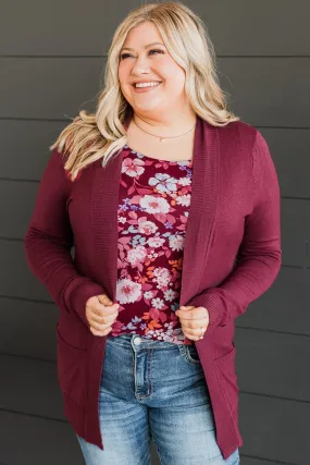 Comfortable With Myself Knit Cardigan- Sangria