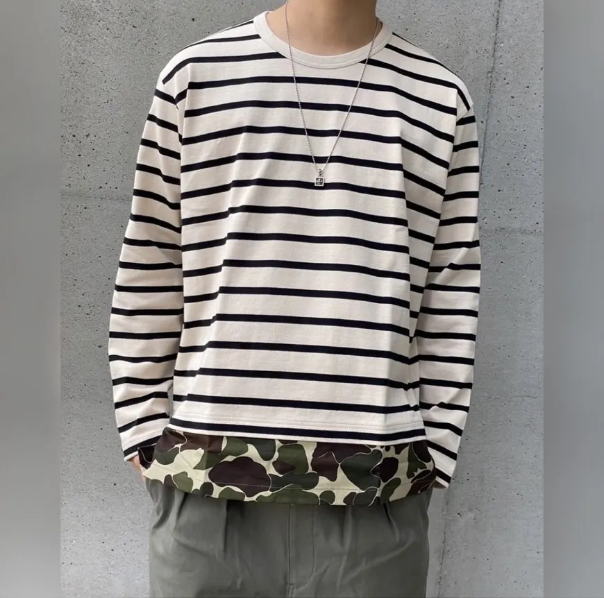 COMME des GARCONS  |Crew Neck Stripes Camouflage Unisex Street Style