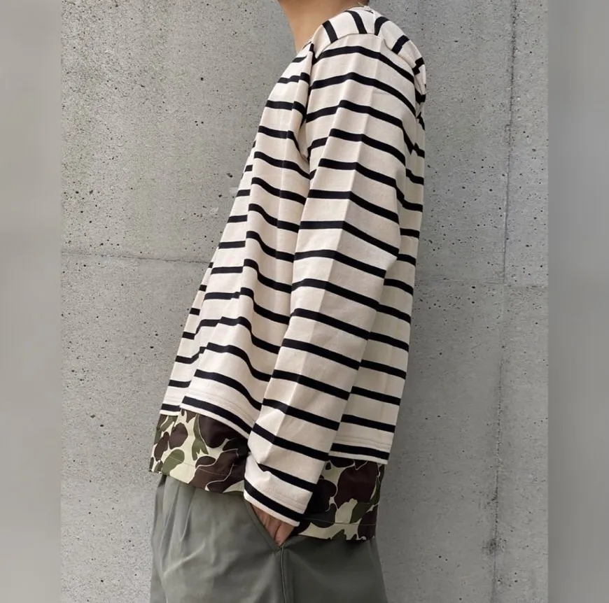 COMME des GARCONS  |Crew Neck Stripes Camouflage Unisex Street Style