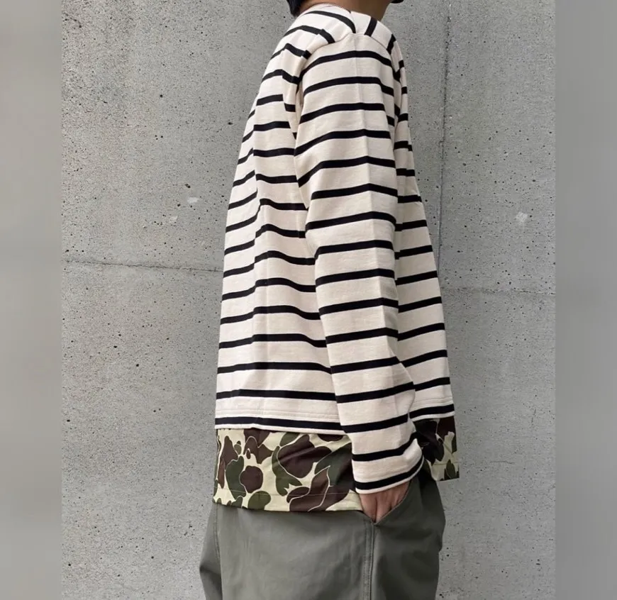 COMME des GARCONS  |Crew Neck Stripes Camouflage Unisex Street Style