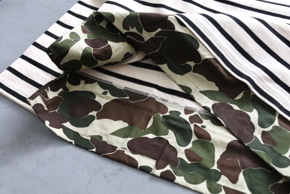 COMME des GARCONS  |Crew Neck Stripes Camouflage Unisex Street Style