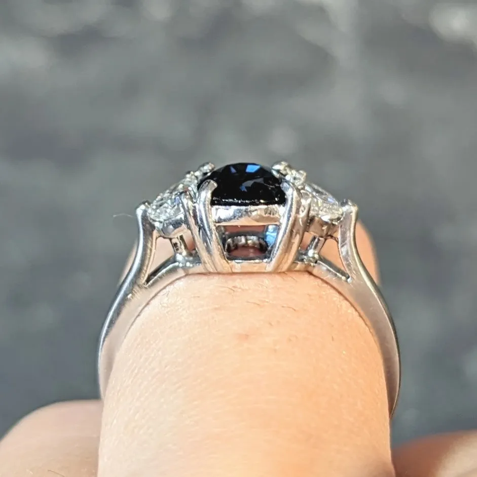 Contemporary 2.07 Sapphire Diamond Platinum Three Stone Ring