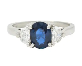 Contemporary 2.07 Sapphire Diamond Platinum Three Stone Ring