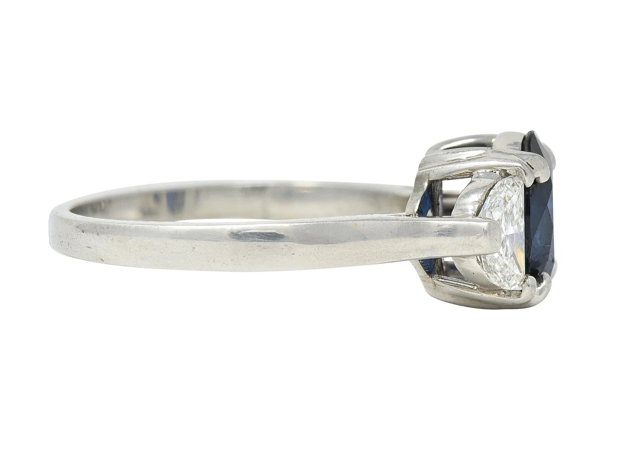 Contemporary 2.07 Sapphire Diamond Platinum Three Stone Ring