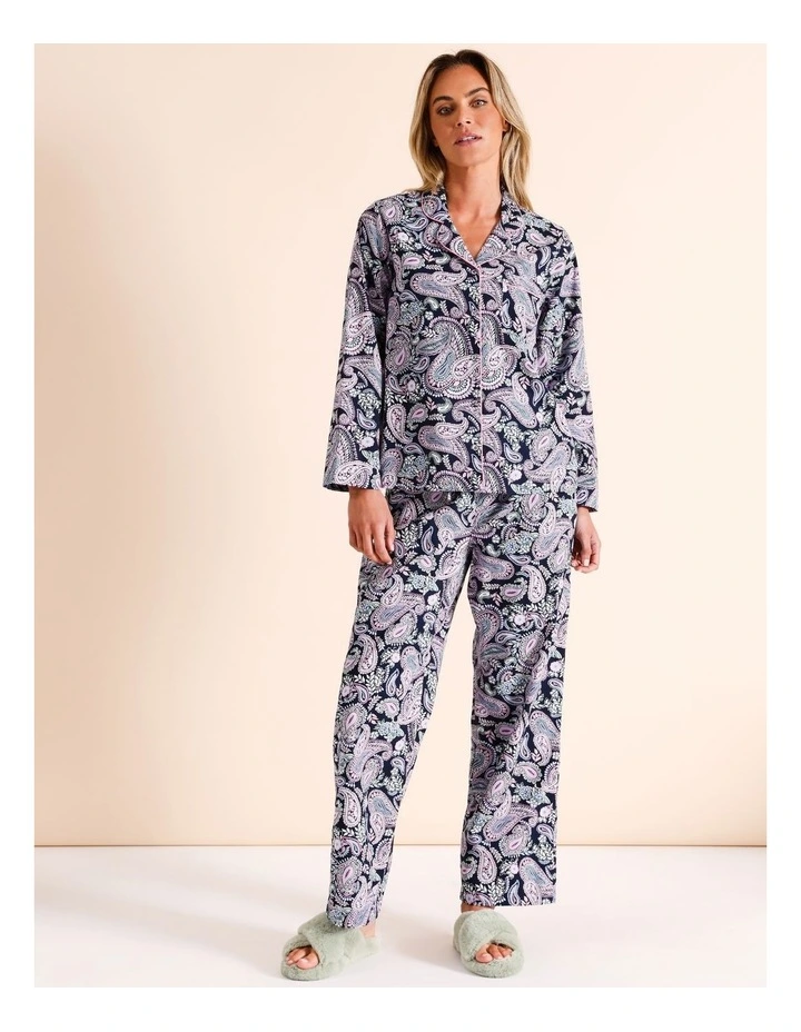 Cotton Long Sleeve PJ in Navy Paisley