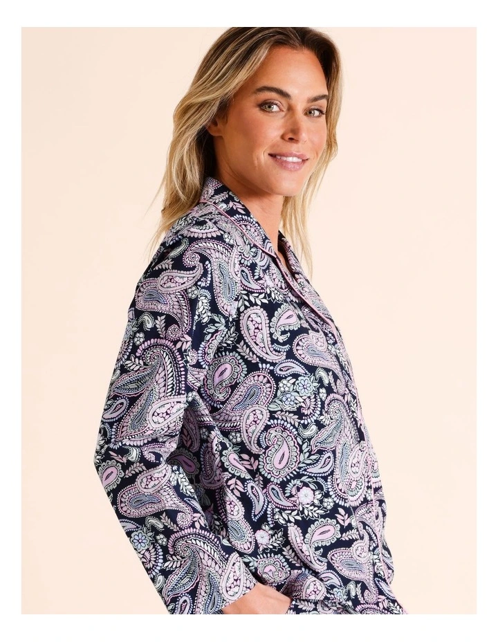 Cotton Long Sleeve PJ in Navy Paisley