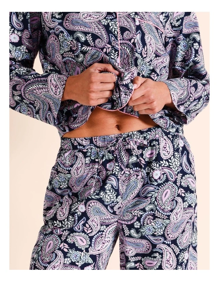 Cotton Long Sleeve PJ in Navy Paisley