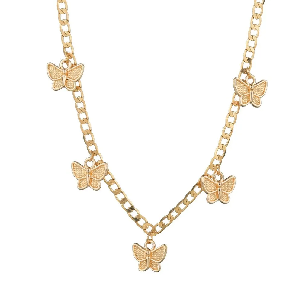 Cuban Link Chains Butterfly Pendant Choker