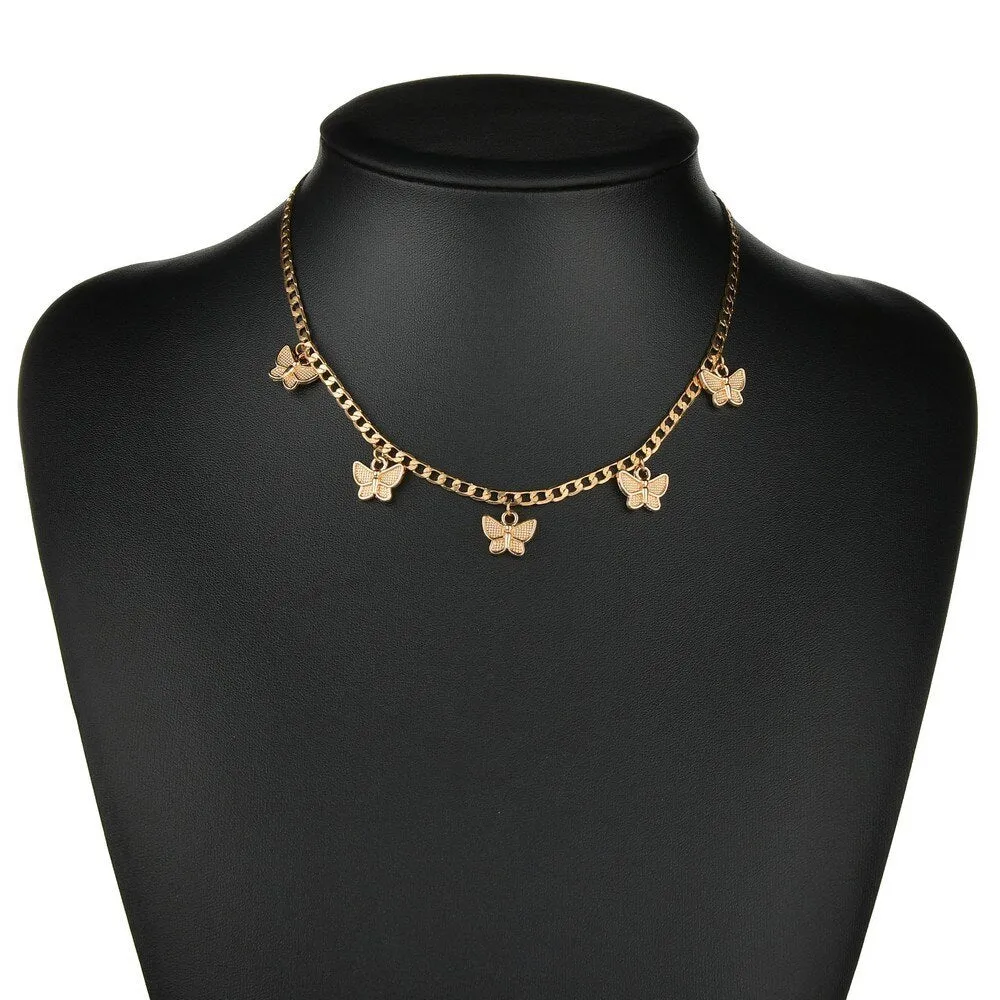 Cuban Link Chains Butterfly Pendant Choker