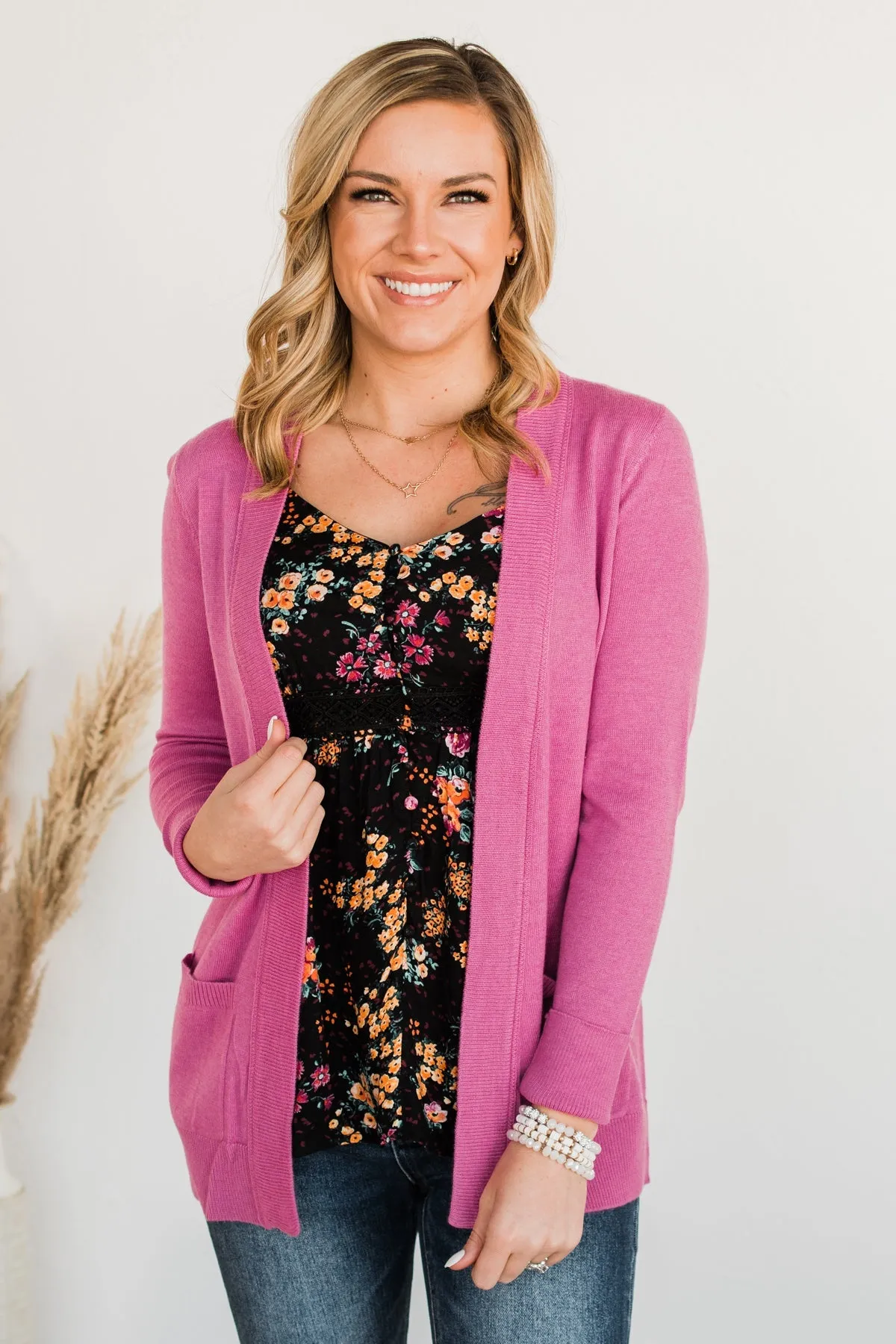 Dance Under The Stars Lightweight Cardigan- Magenta