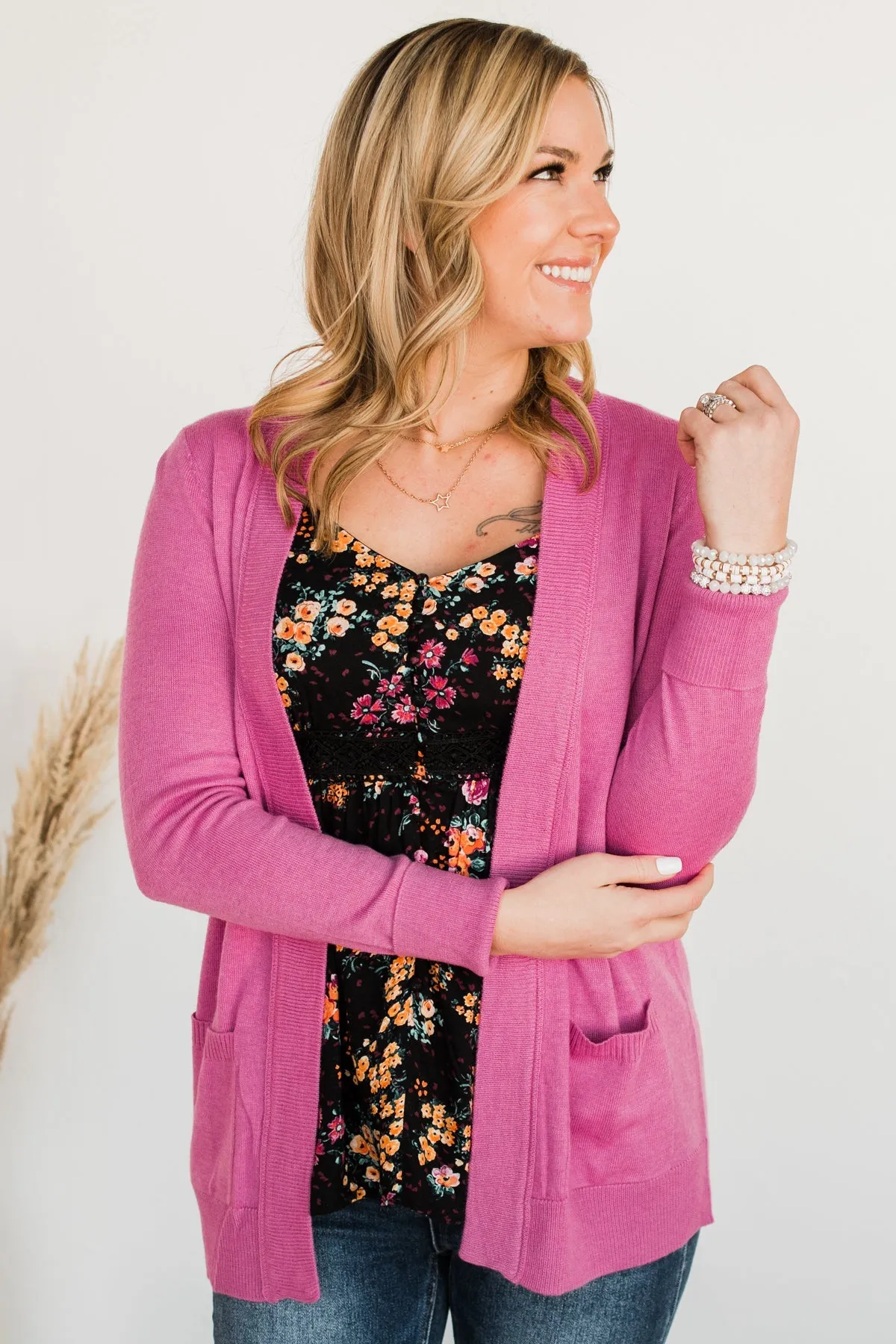 Dance Under The Stars Lightweight Cardigan- Magenta