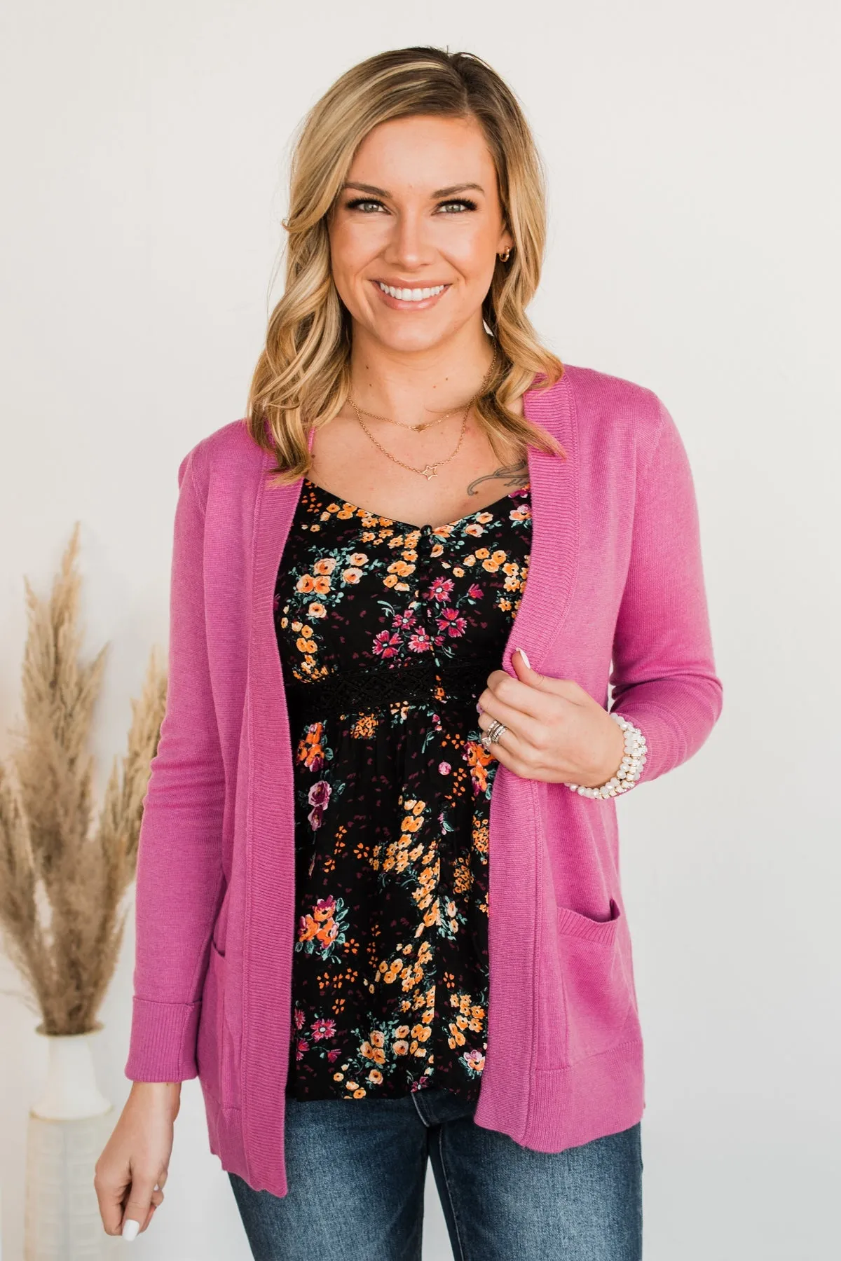 Dance Under The Stars Lightweight Cardigan- Magenta