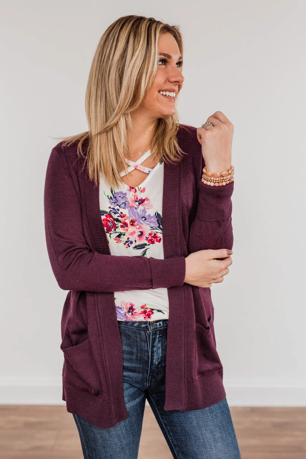 Dance Under The Stars Lightweight Cardigan- Plum