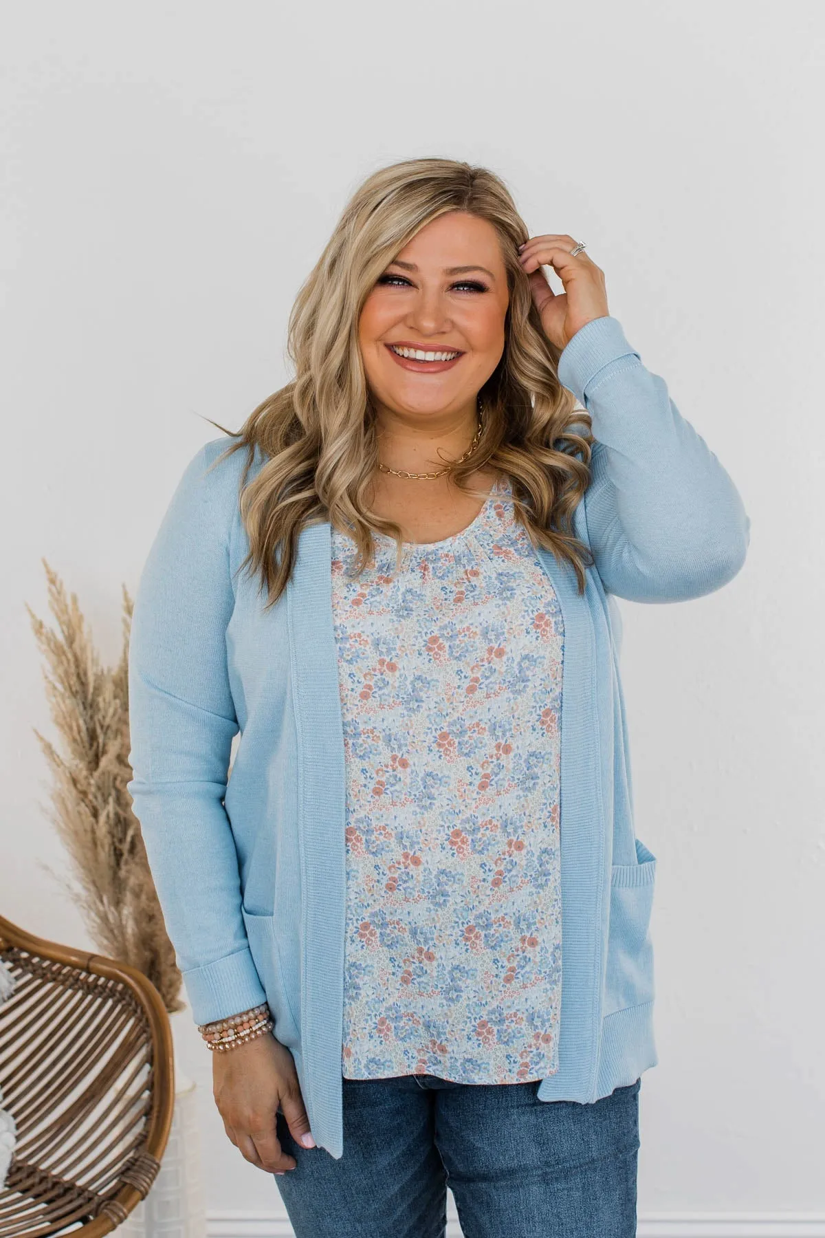 Dance Under The Stars Lightweight Cardigan- Powder Blue