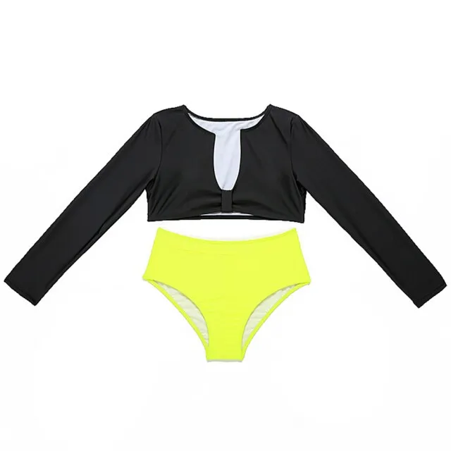 Deep V Long Sleeve Crop Top High Waist Brazilian Bikini Beachwear