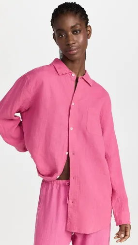 Desmond & Dempsey   Cerise Lounge Shirt Plain Linen 