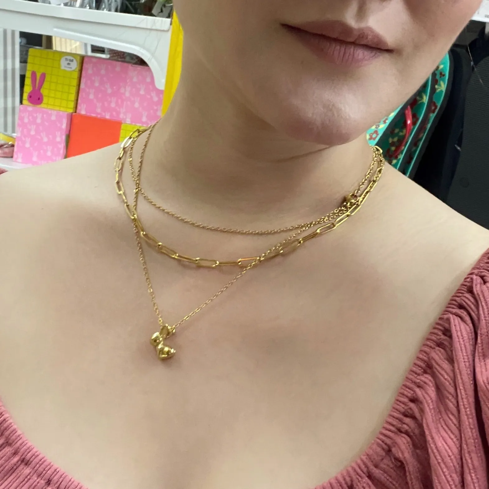 Double Layer Paperclip Necklace Gold