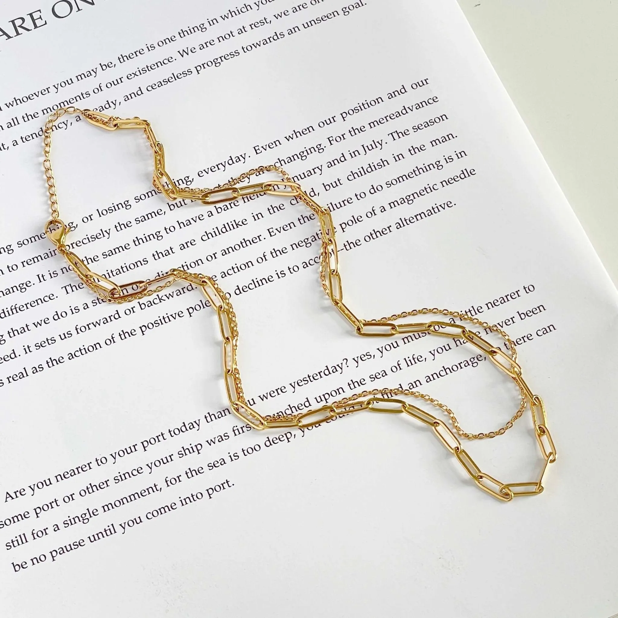 Double Layer Paperclip Necklace Gold