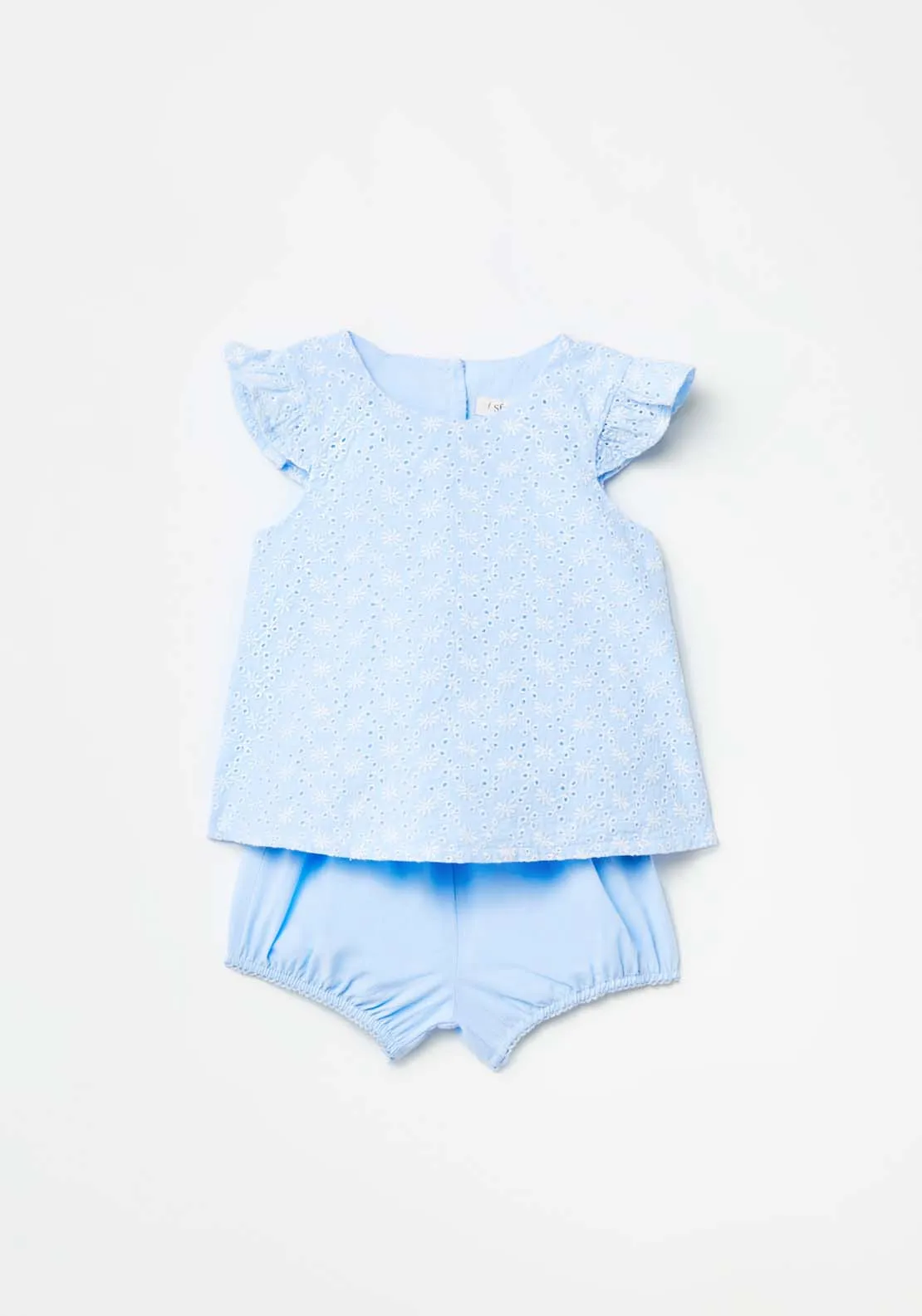 Embrodered Blouse Set - Blue