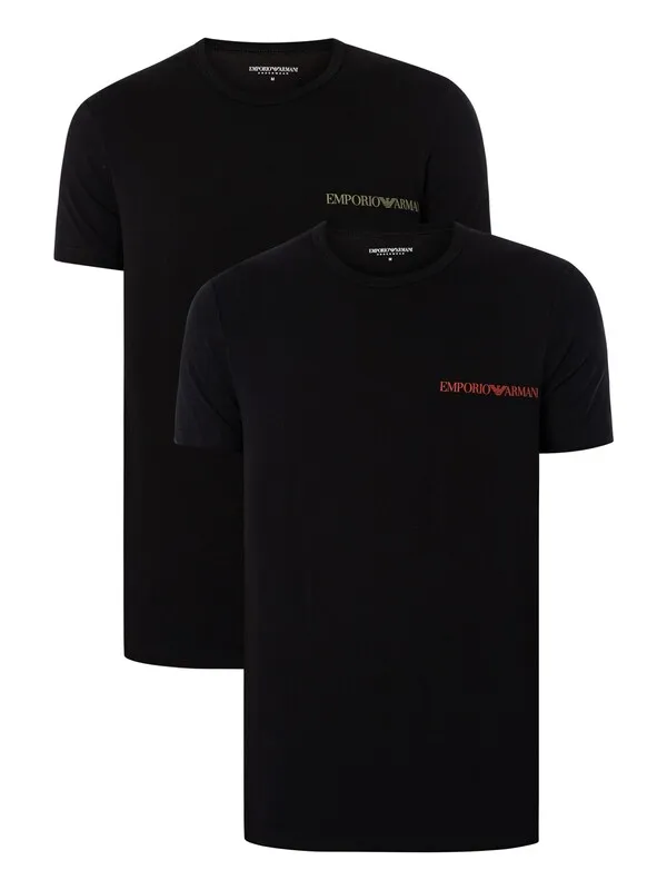 Emporio Armani 2 Pack Lounge Crew T-Shirt - Black/Black