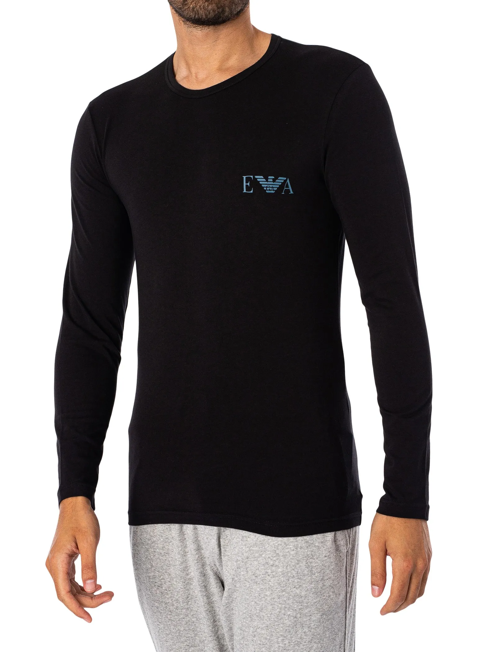 Emporio Armani Lounge Longsleeved Chest Logo T-Shirt - Black