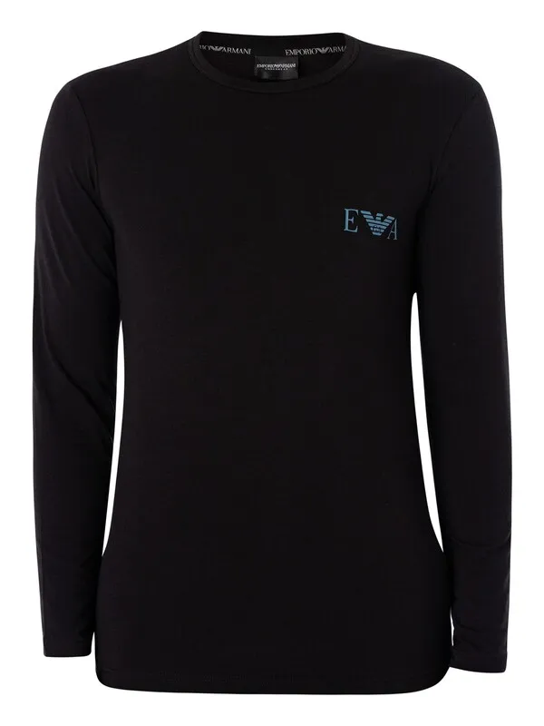 Emporio Armani Lounge Longsleeved Chest Logo T-Shirt - Black