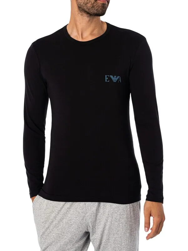 Emporio Armani Lounge Longsleeved Chest Logo T-Shirt - Black