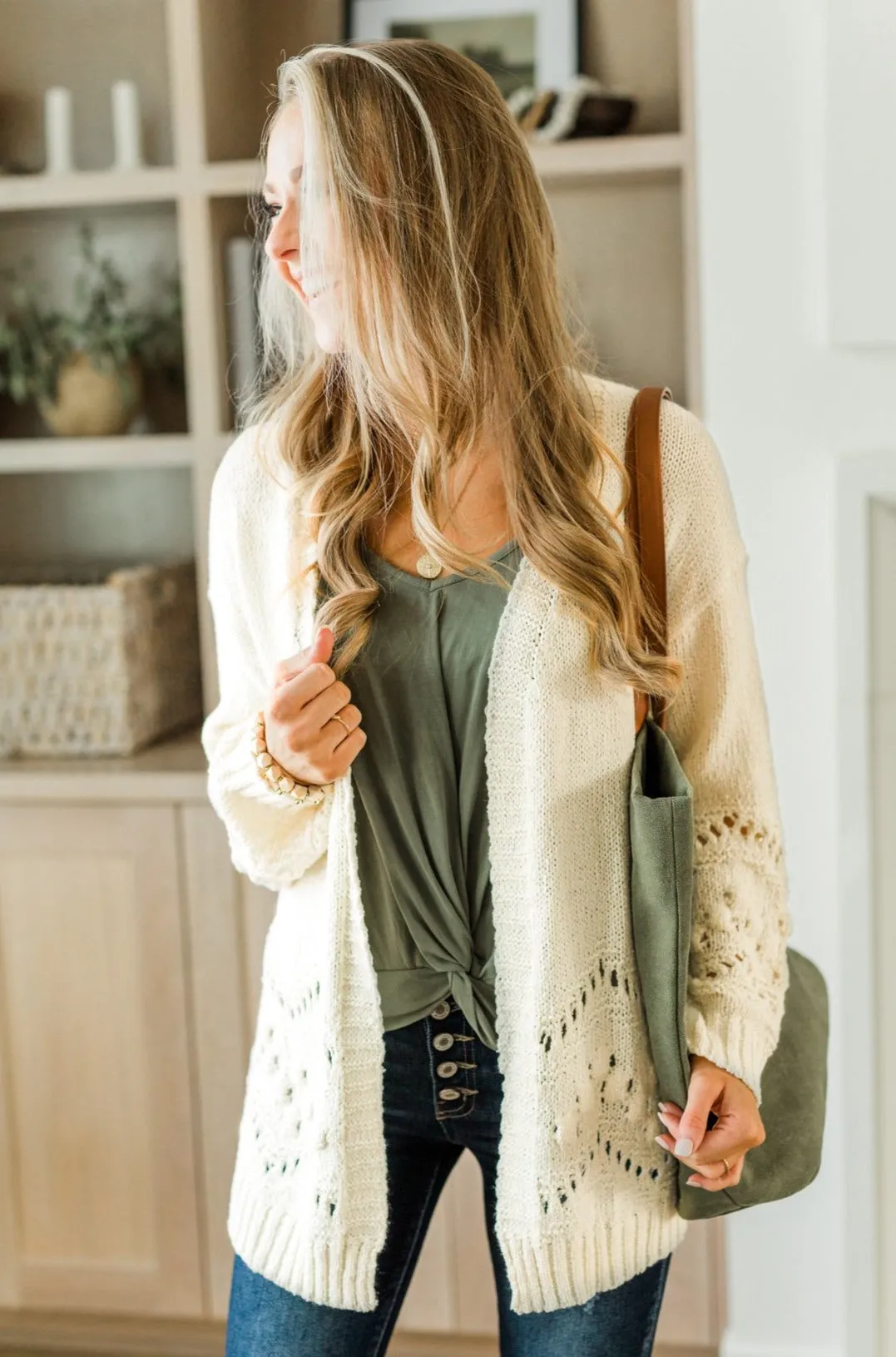 Feelin' Cozy Thick Knit Cardigan- Ivory