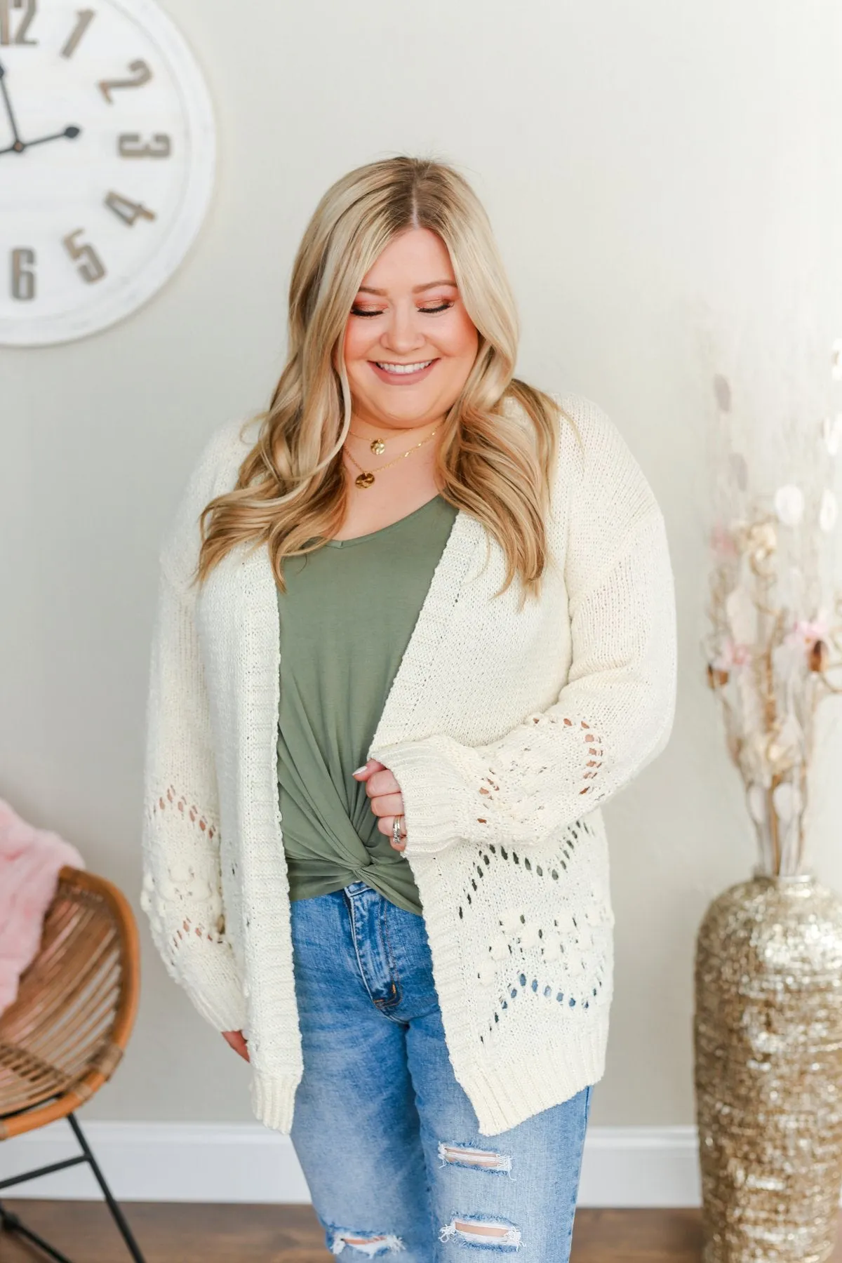 Feelin' Cozy Thick Knit Cardigan- Ivory