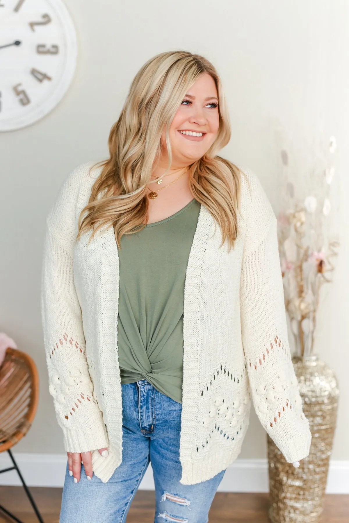 Feelin' Cozy Thick Knit Cardigan- Ivory