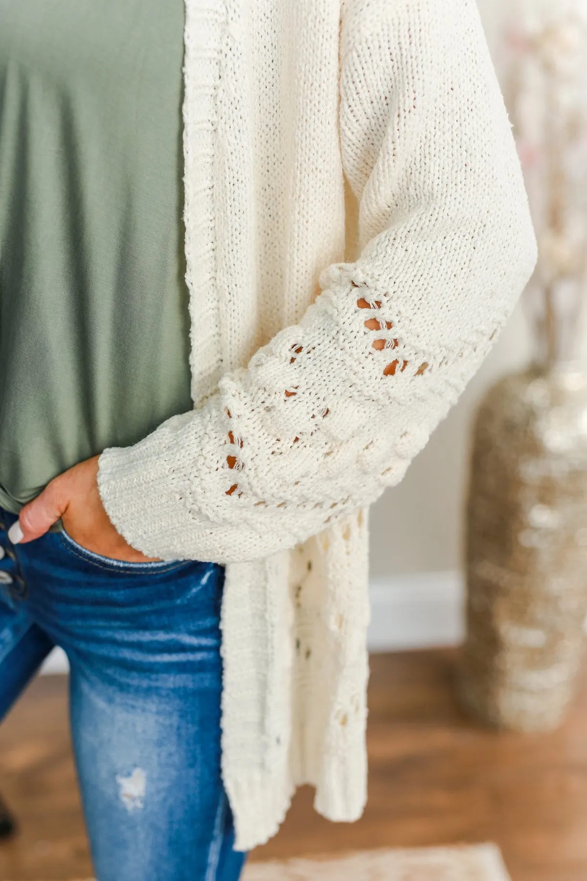 Feelin' Cozy Thick Knit Cardigan- Ivory