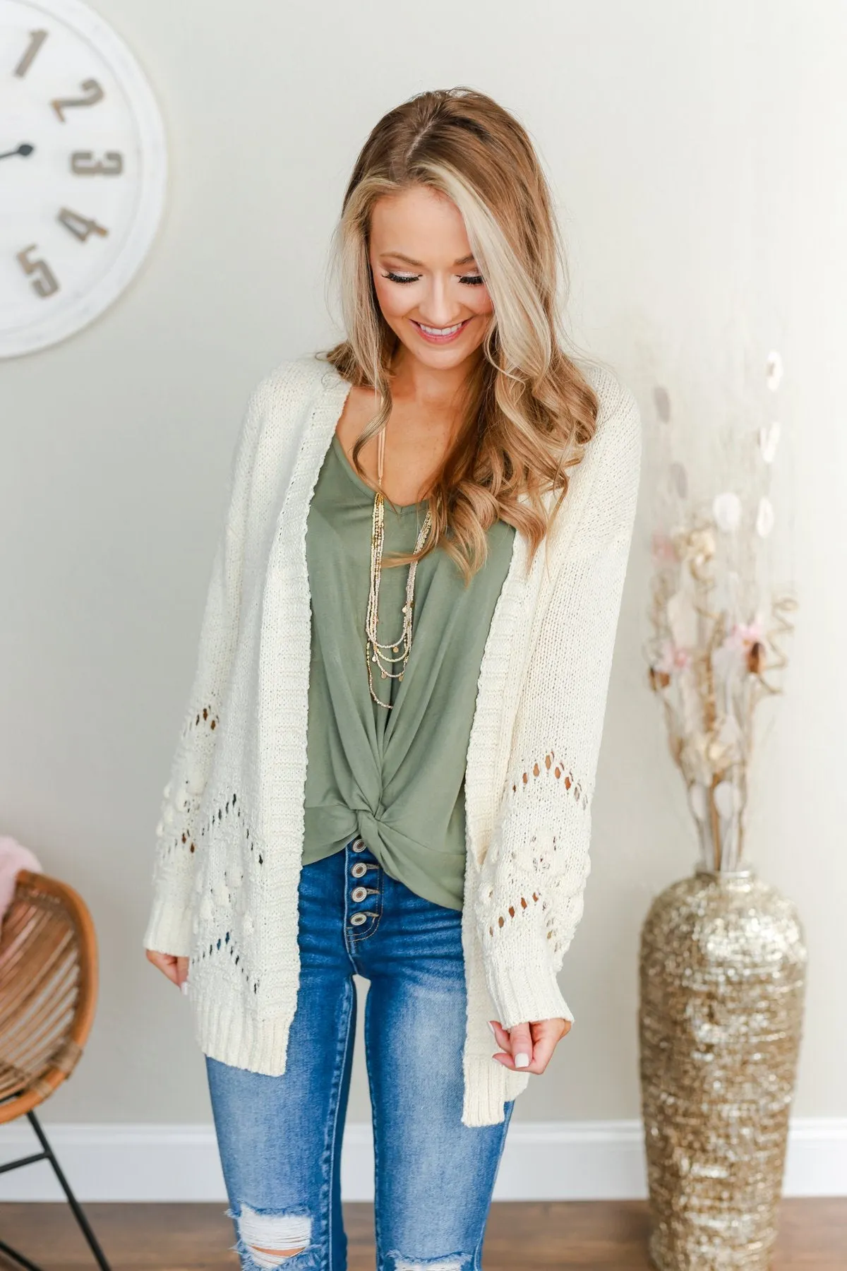 Feelin' Cozy Thick Knit Cardigan- Ivory