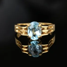 Fine Vintage 14K Gold Solitaire Swiss Blue Topaz Ring