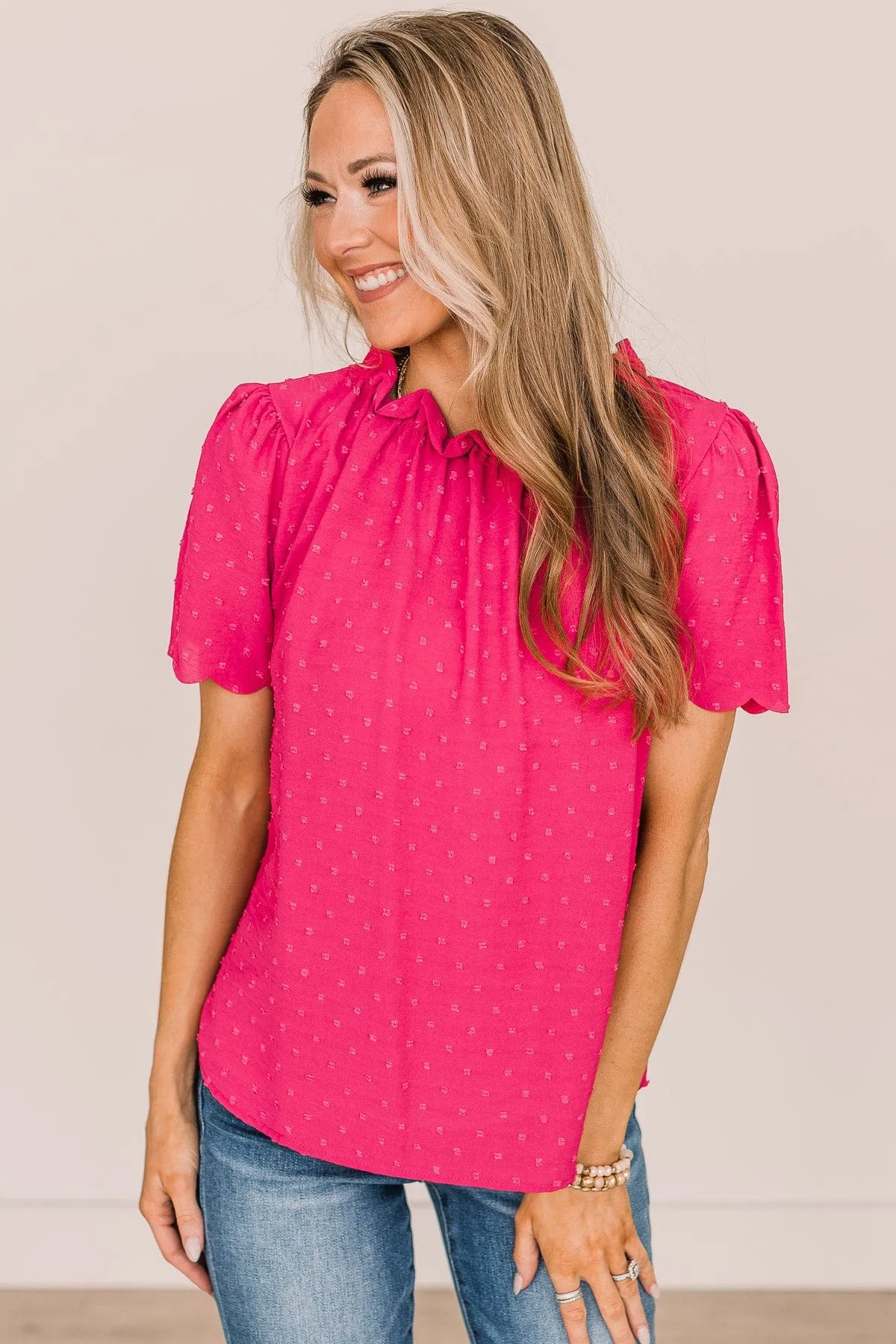 Forever After All Swiss Dot Blouse- Fuchsia