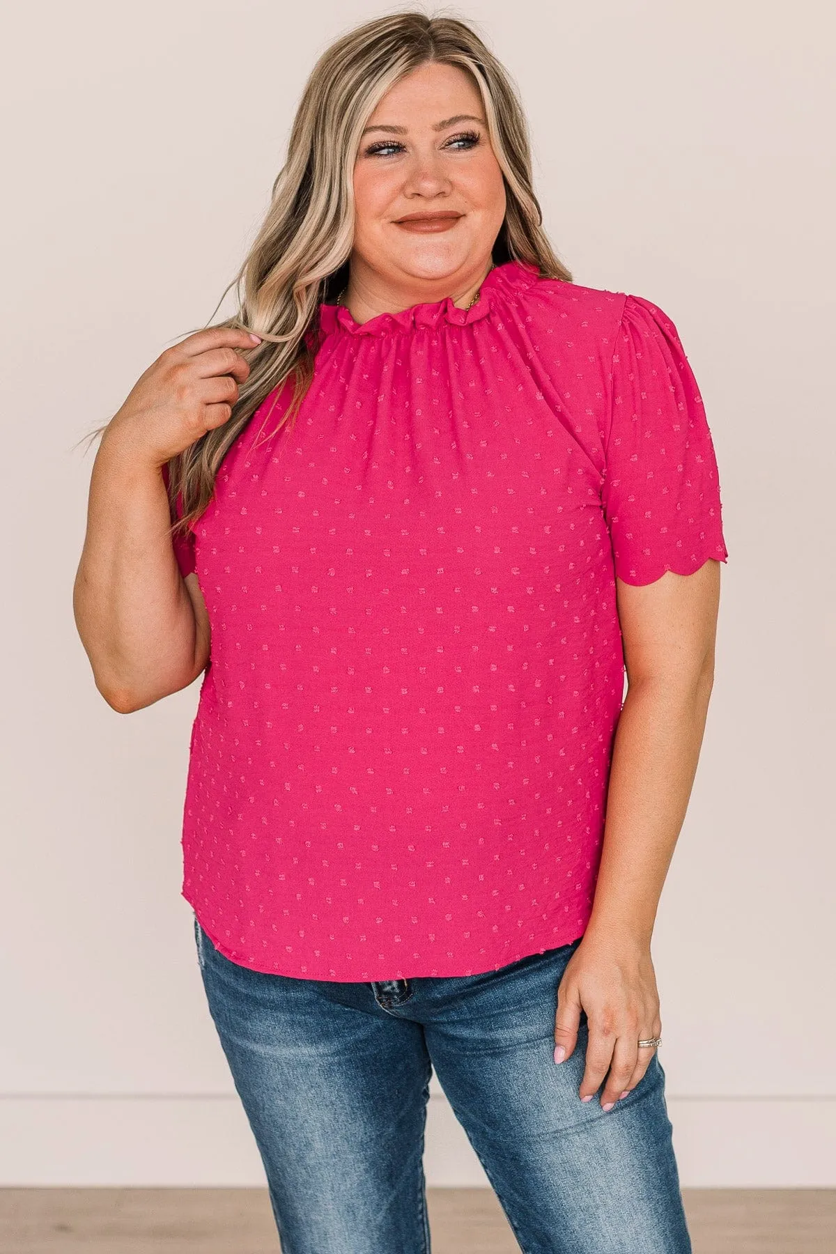 Forever After All Swiss Dot Blouse- Fuchsia