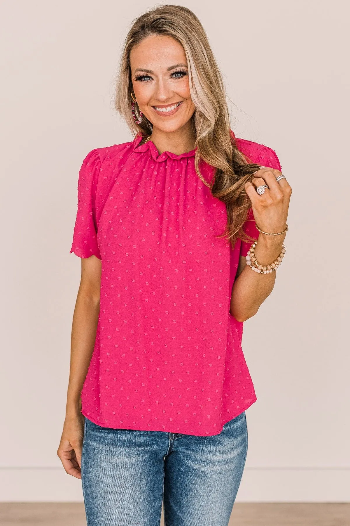 Forever After All Swiss Dot Blouse- Fuchsia