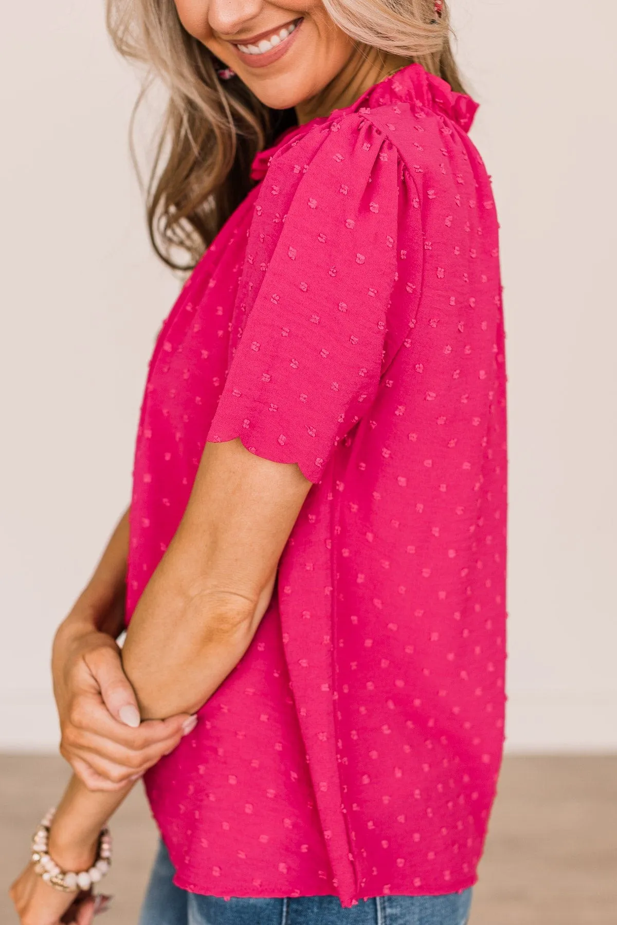 Forever After All Swiss Dot Blouse- Fuchsia