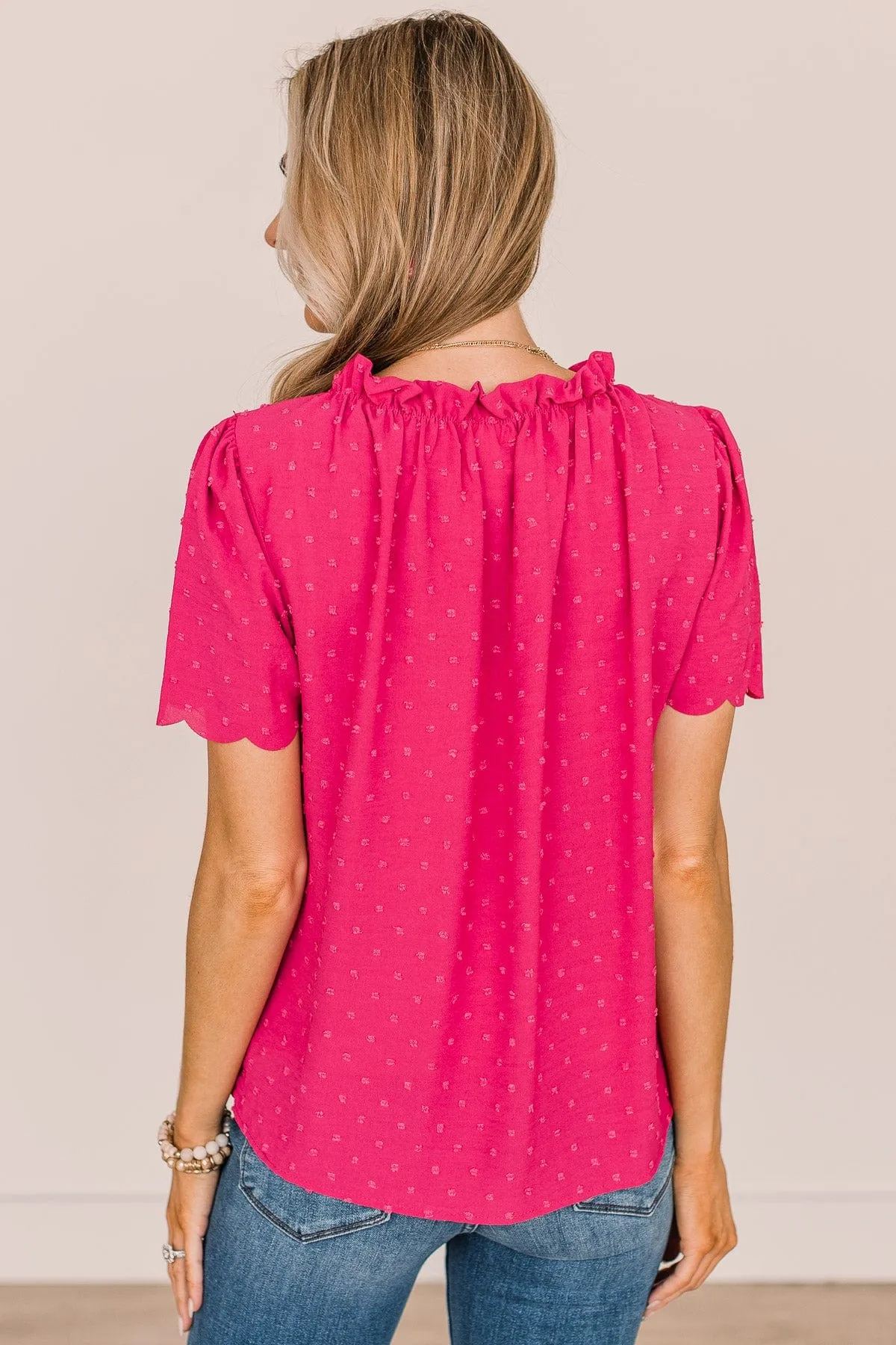 Forever After All Swiss Dot Blouse- Fuchsia