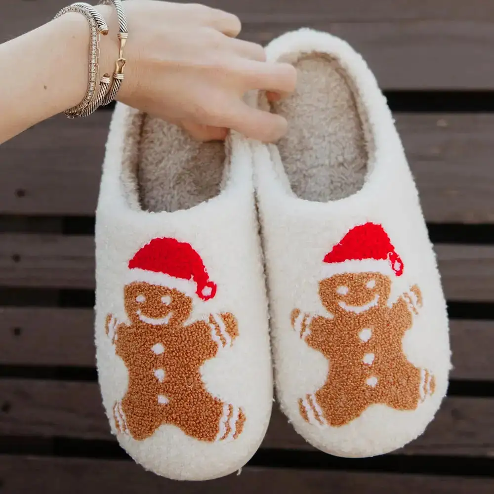 Gingerbread Man Fuzzy Sherpa Slippers