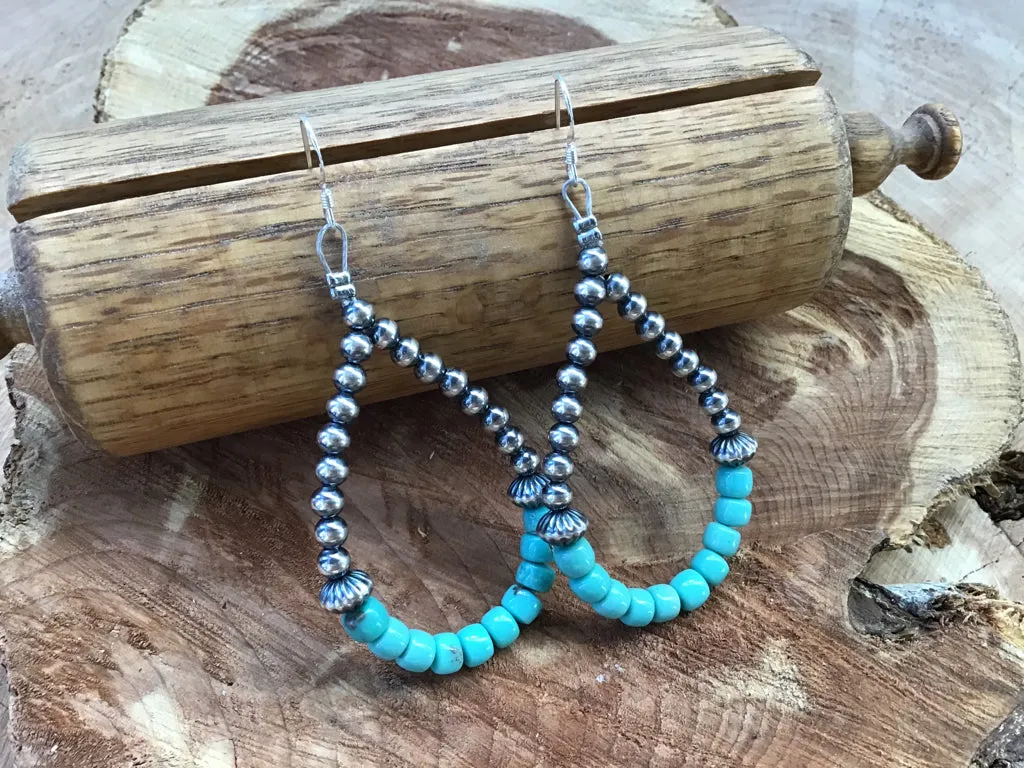 Handmade American Turquoise Navajo Pearl Sterling Earrings