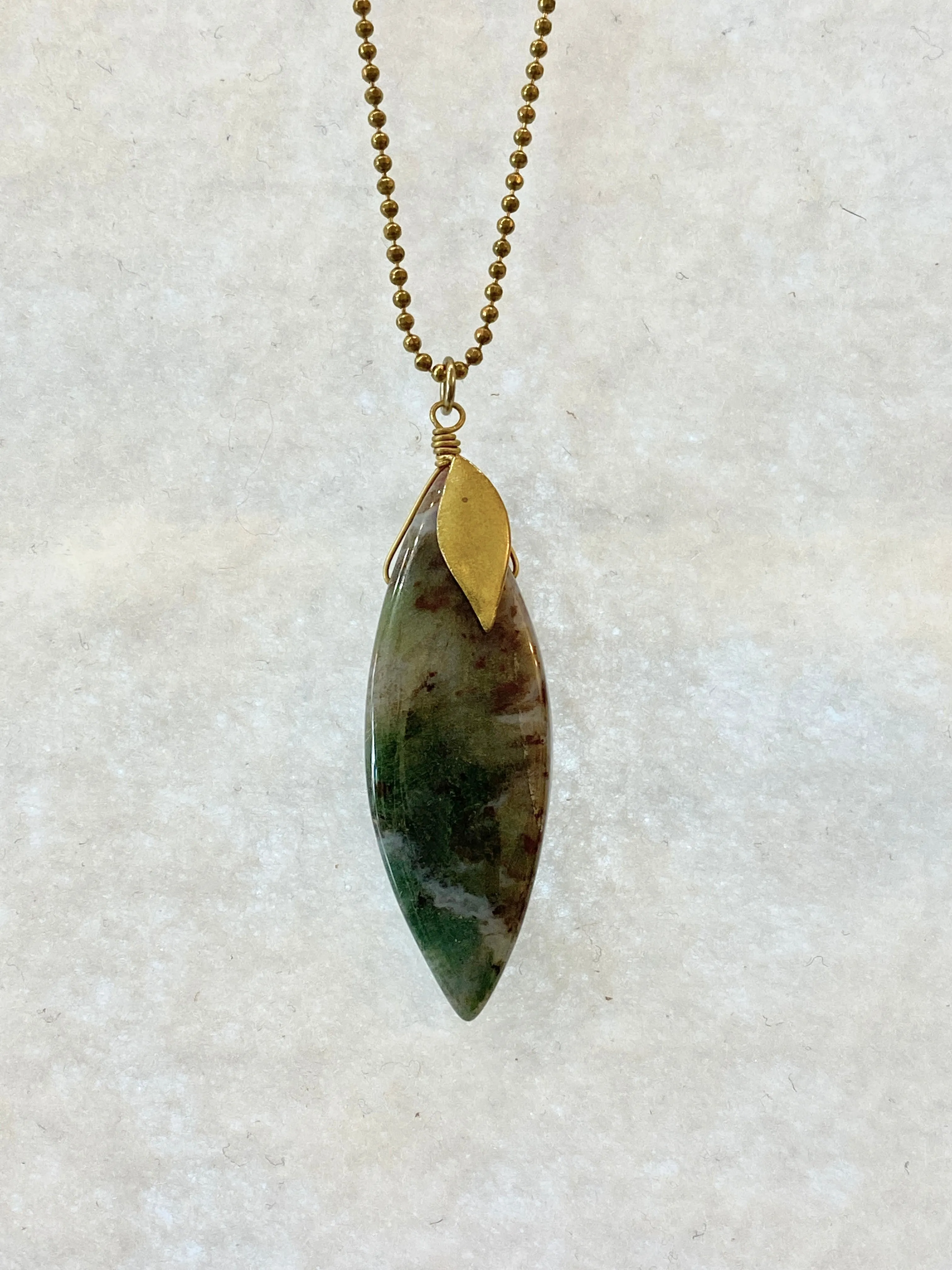 Handmade Semi Precious Stones Leaf Drop Charm Long Necklace